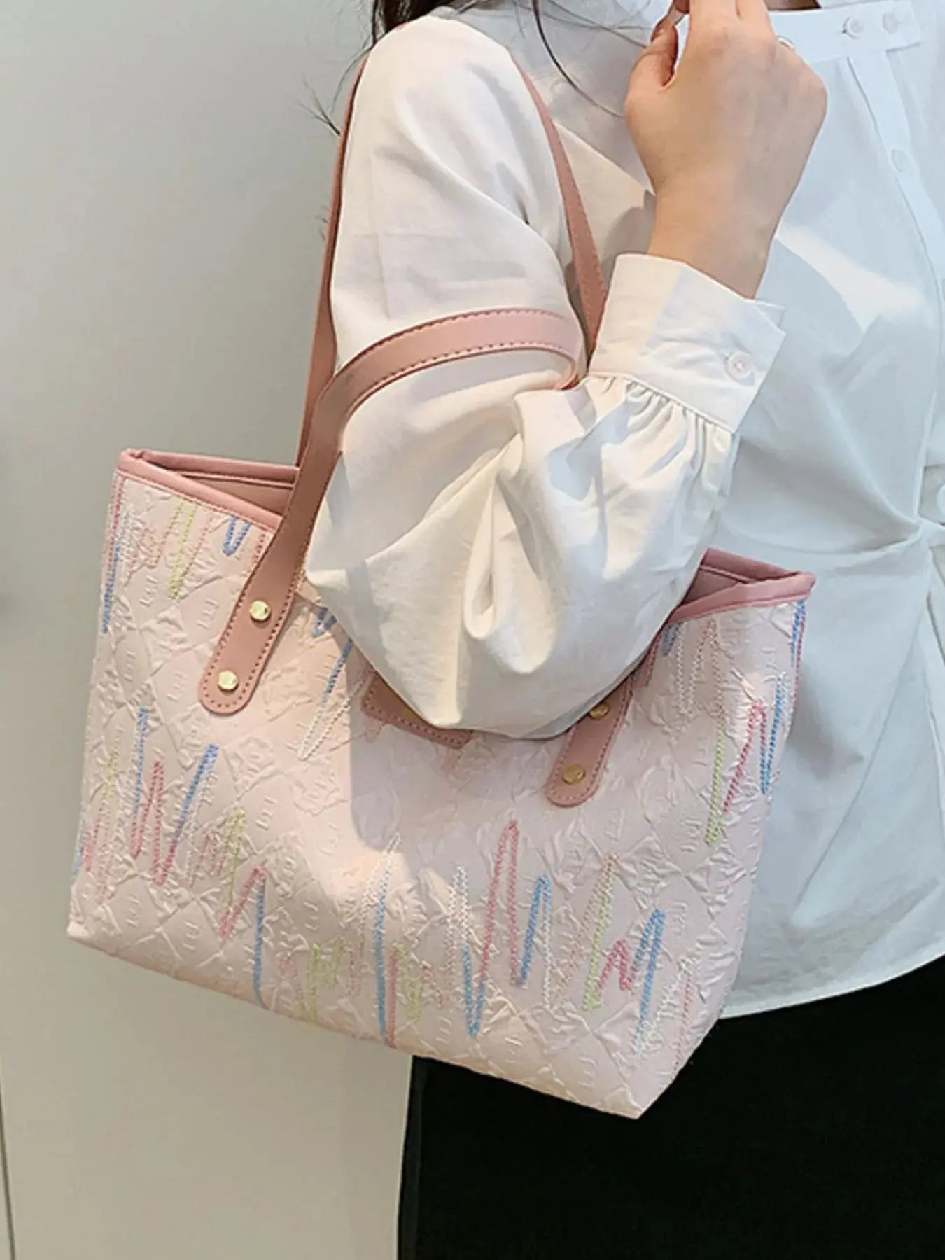 Contrast PU Leather Tote Bag - Femlinza