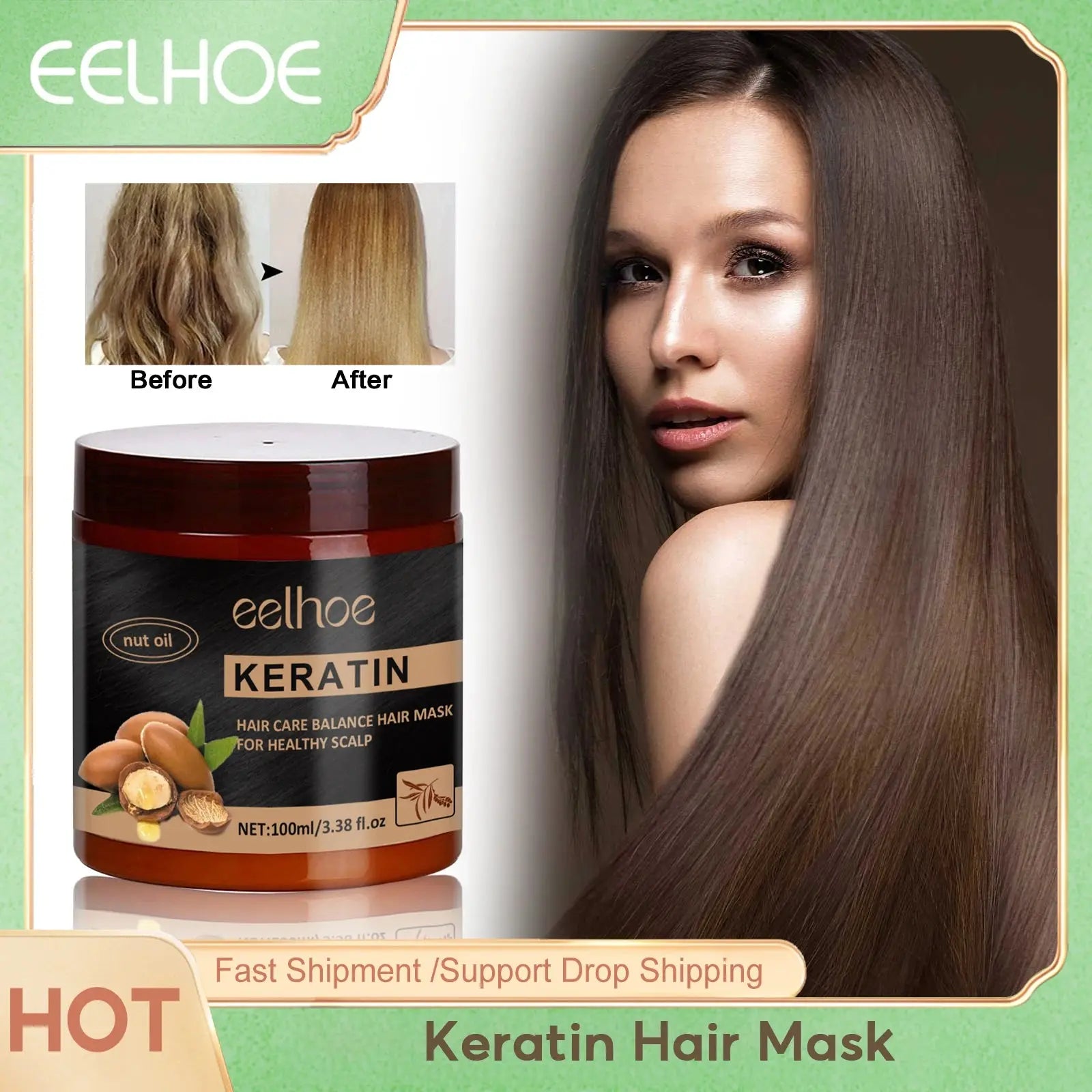 EELHOE Keratin Hair Mask Repairing Damaged Frizzy Hairs Straightening Treatment Nourishing Hair Soften Smoothing Care Product - Femlinza