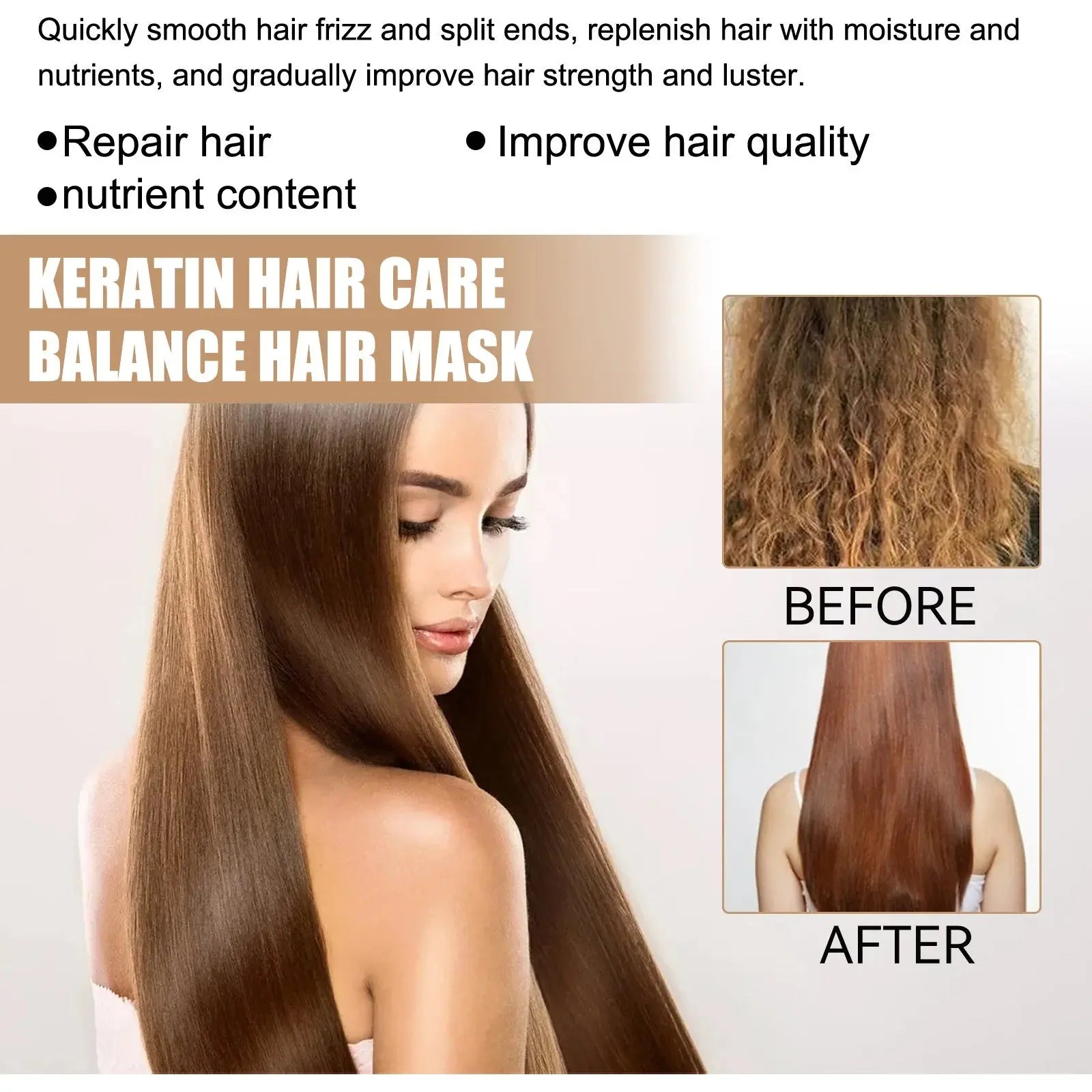 EELHOE Keratin Hair Mask Repairing Damaged Frizzy Hairs Straightening Treatment Nourishing Hair Soften Smoothing Care Product - Femlinza