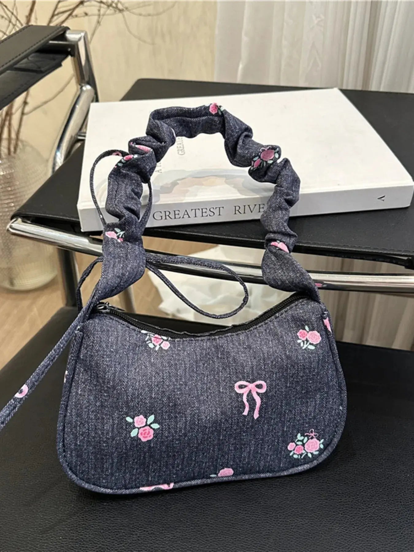 Embroidered Ruched Strap Shoulder Bag - Femlinza