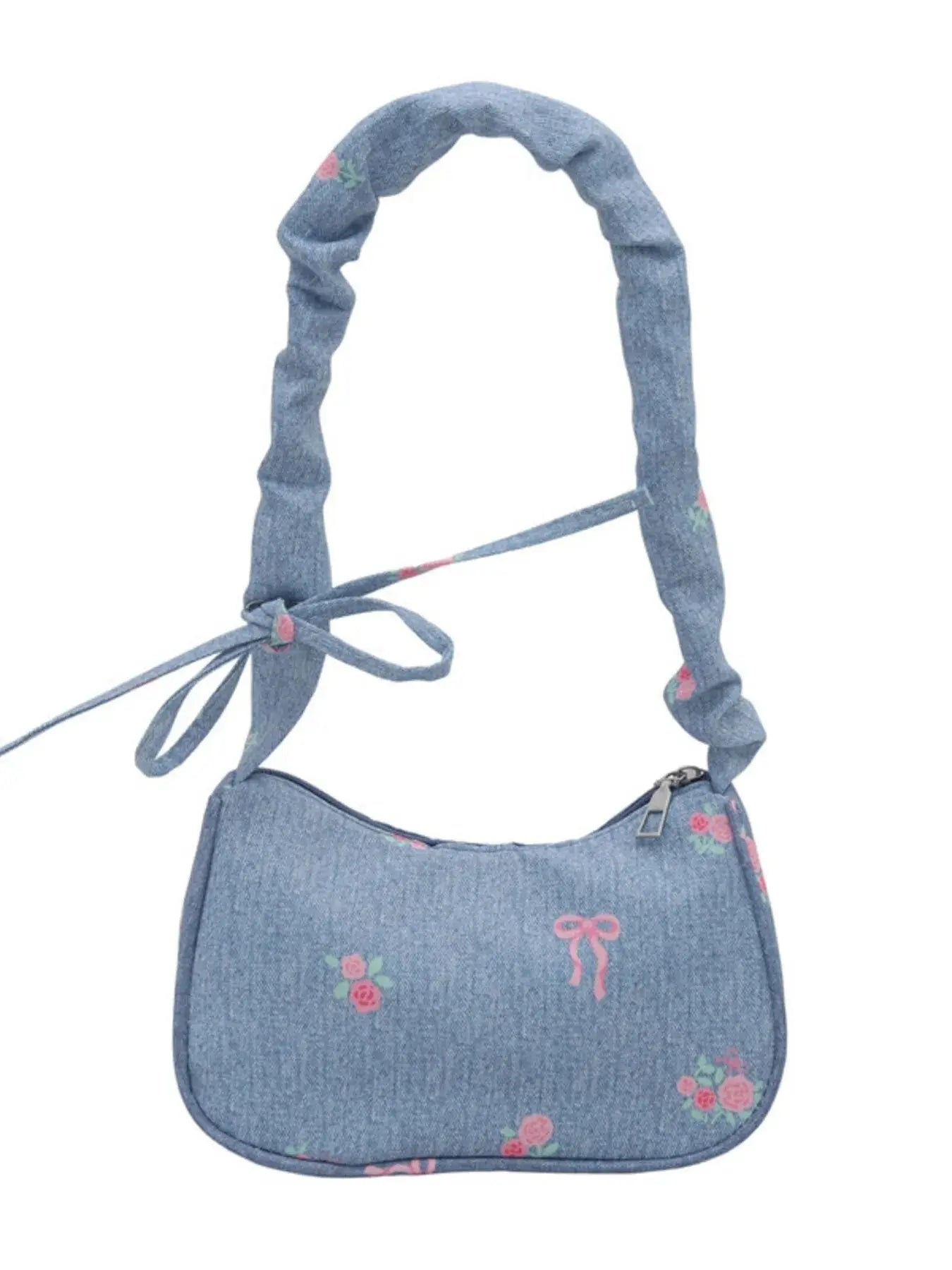 Embroidered Ruched Strap Shoulder Bag - Femlinza