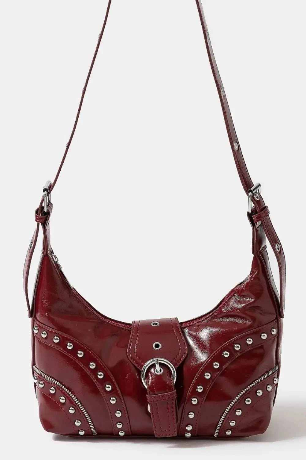 Fame Faux Leather Studded Trim Shoulder Bag - Femlinza