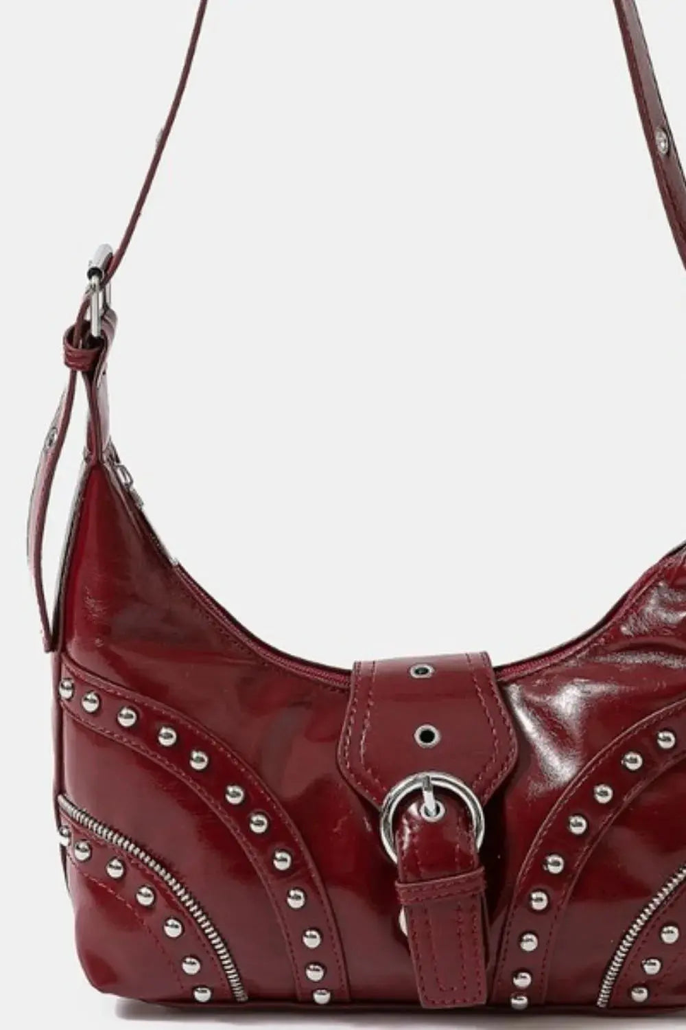 Fame Faux Leather Studded Trim Shoulder Bag - Femlinza