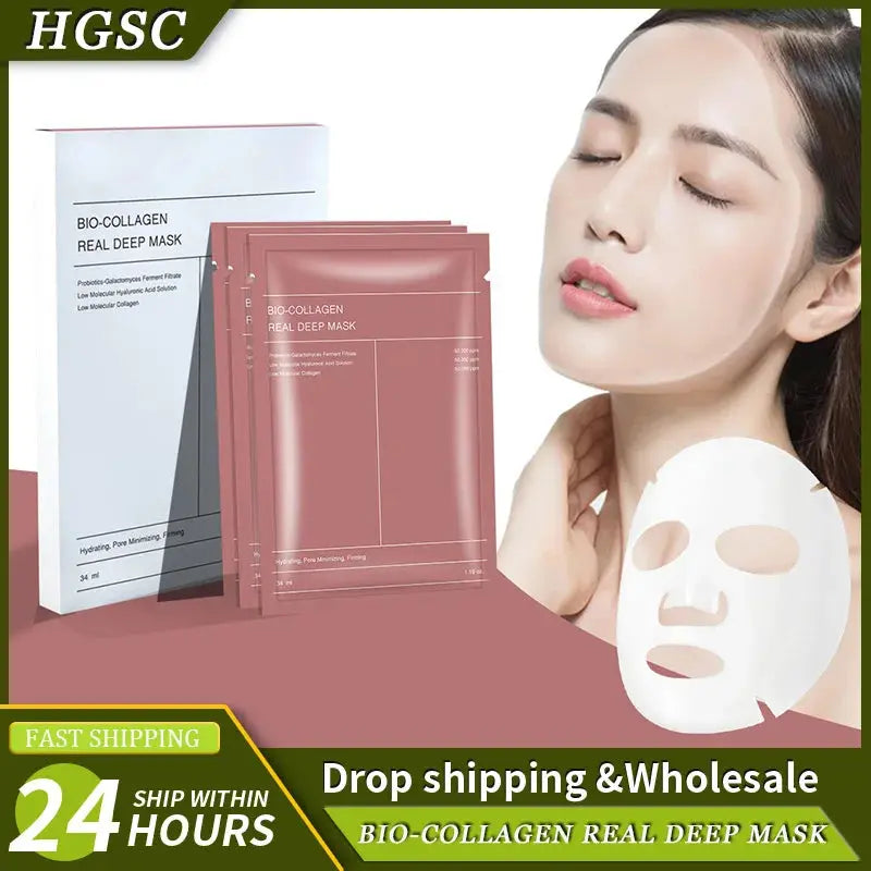1/4/10PCs Bio Collagen Face Mask Shrink Pores Deep Hydrating Overnight Mask Moisturizing Refreshing Brightening Face Skin Care - Femlinza