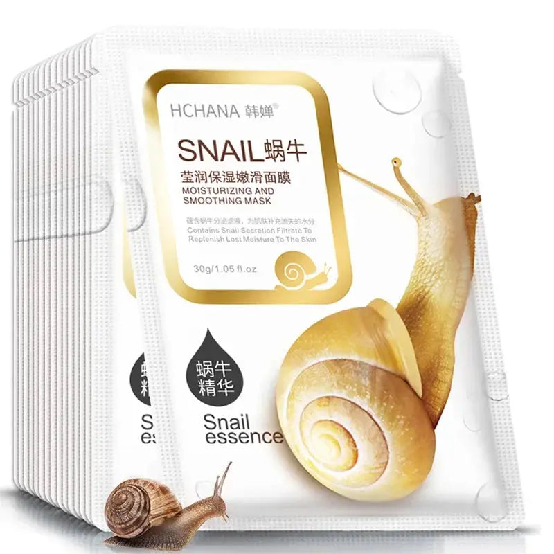 10pcs Snail Moisturizing Face Mask Replenishment Oil Control Tender Face Sheet Masks Facial Mask Skin Care Korean Cosmetics - Femlinza