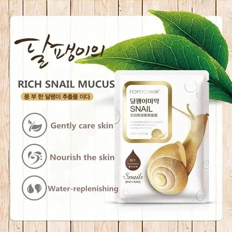 10pcs Snail Moisturizing Face Mask Replenishment Oil Control Tender Face Sheet Masks Facial Mask Skin Care Korean Cosmetics - Femlinza