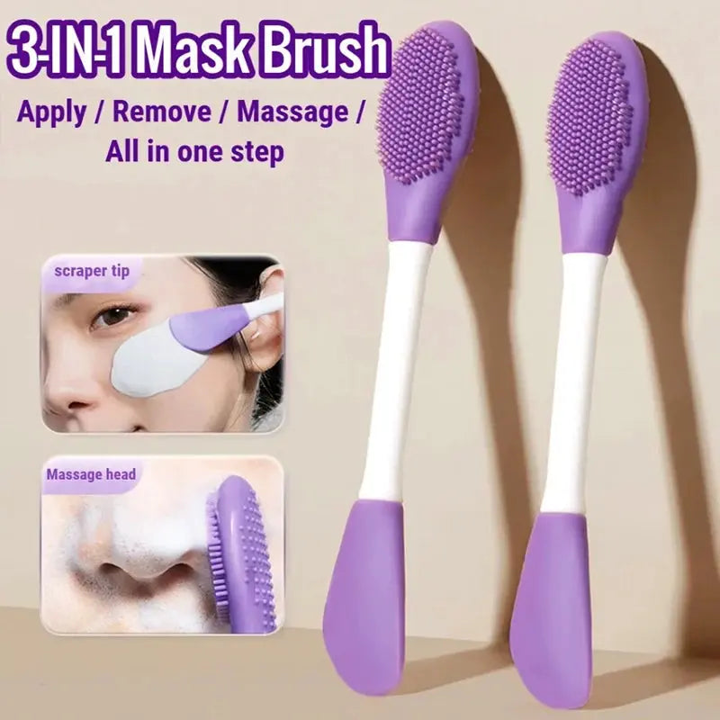 8/4/2pcs Silicone Face Mask Brush 2 in 1 Double-Head Manual Cleansing Brushes Facial Scrubber Mud Film Applicator Skin Care Tool - Femlinza