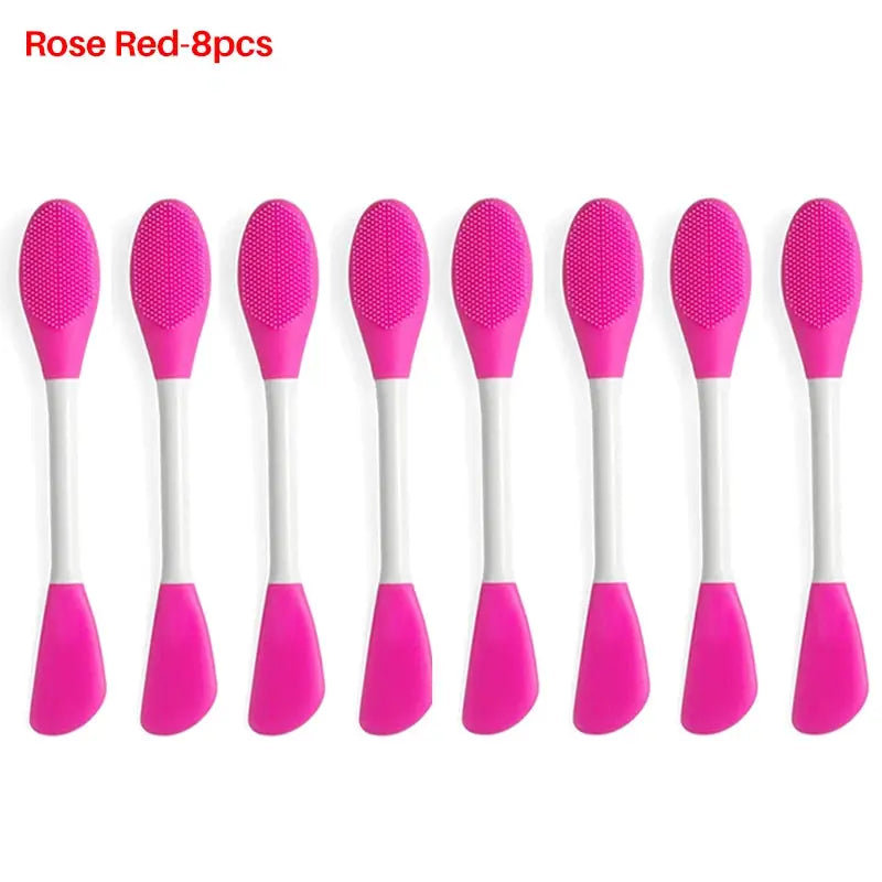 8/4/2pcs Silicone Face Mask Brush 2 in 1 Double-Head Manual Cleansing Brushes Facial Scrubber Mud Film Applicator Skin Care Tool - Femlinza