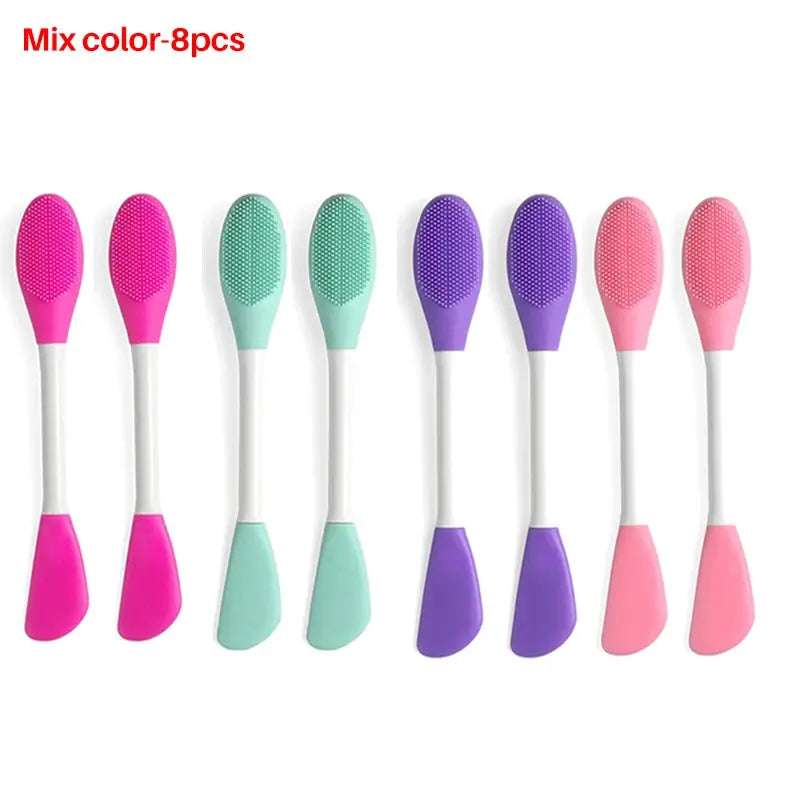 8/4/2pcs Silicone Face Mask Brush 2 in 1 Double-Head Manual Cleansing Brushes Facial Scrubber Mud Film Applicator Skin Care Tool - Femlinza