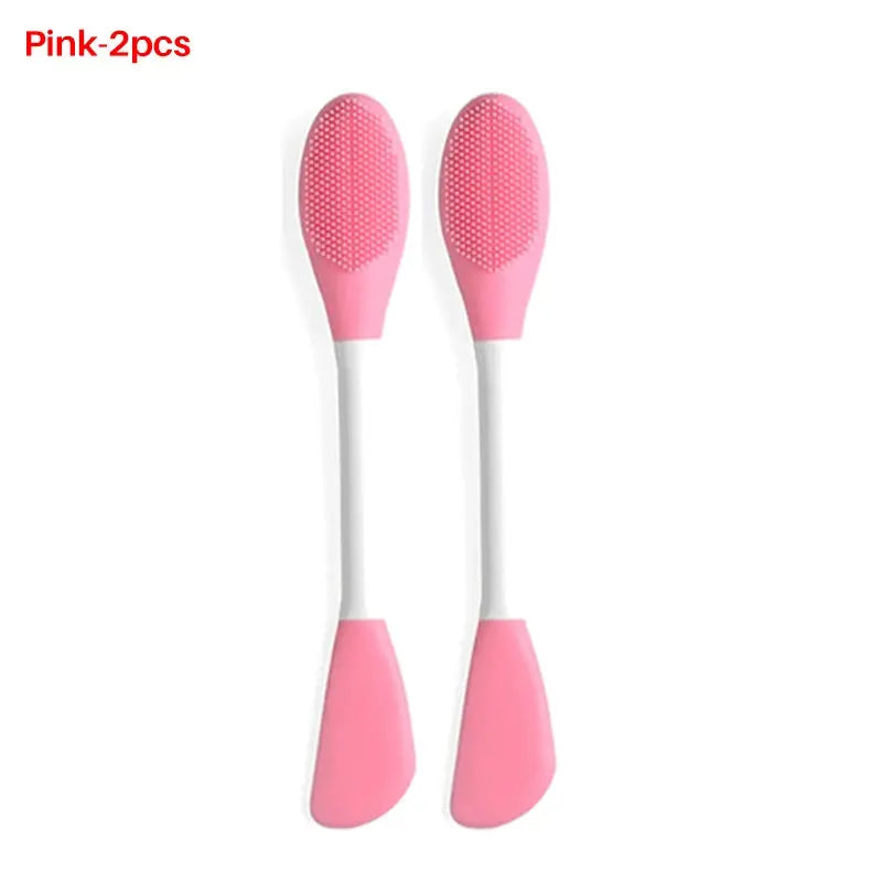8/4/2pcs Silicone Face Mask Brush 2 in 1 Double-Head Manual Cleansing Brushes Facial Scrubber Mud Film Applicator Skin Care Tool - Femlinza