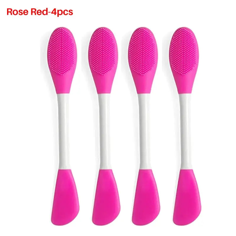 8/4/2pcs Silicone Face Mask Brush 2 in 1 Double-Head Manual Cleansing Brushes Facial Scrubber Mud Film Applicator Skin Care Tool - Femlinza