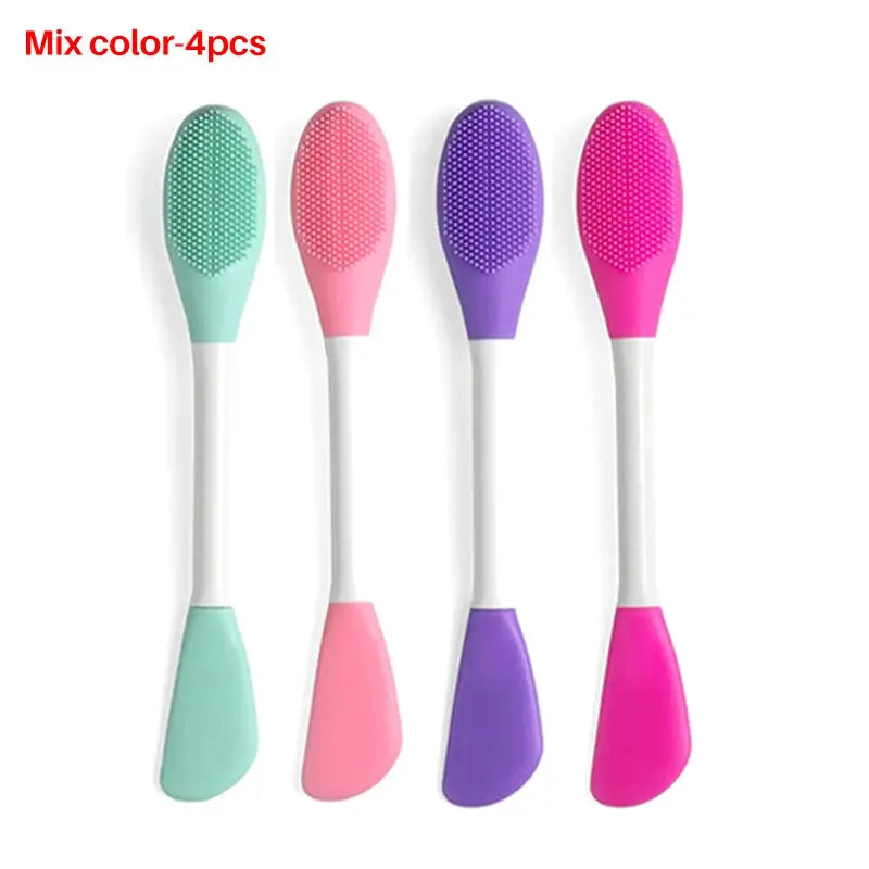 8/4/2pcs Silicone Face Mask Brush 2 in 1 Double-Head Manual Cleansing Brushes Facial Scrubber Mud Film Applicator Skin Care Tool - Femlinza