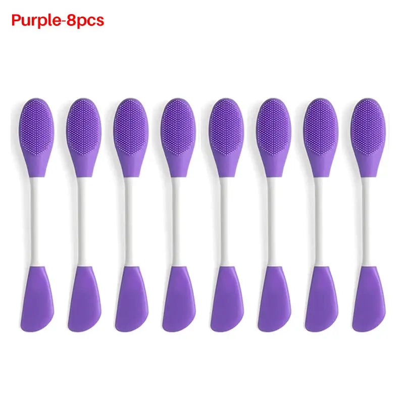 8/4/2pcs Silicone Face Mask Brush 2 in 1 Double-Head Manual Cleansing Brushes Facial Scrubber Mud Film Applicator Skin Care Tool - Femlinza