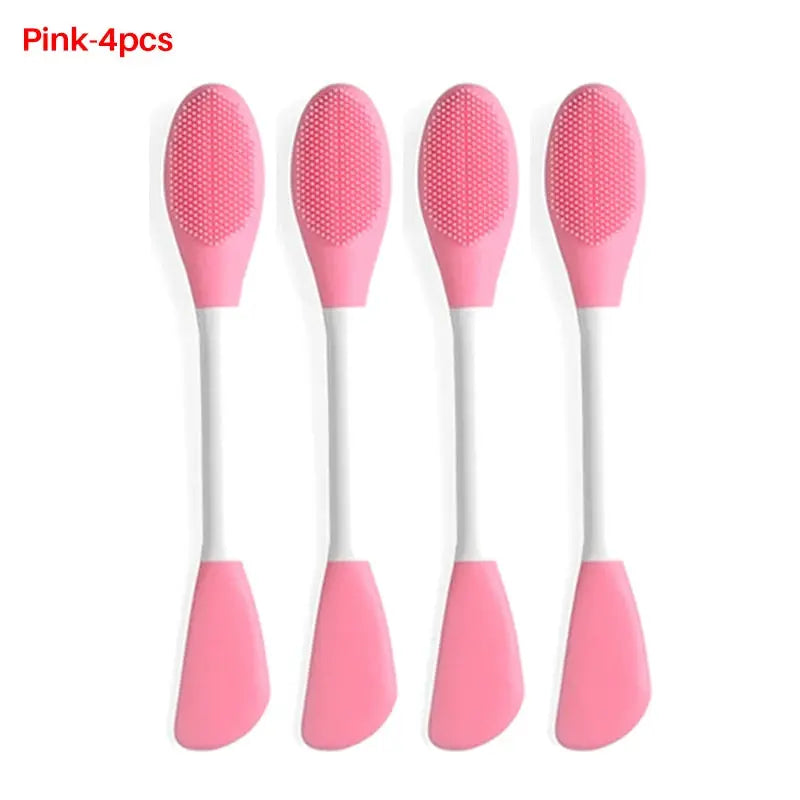 8/4/2pcs Silicone Face Mask Brush 2 in 1 Double-Head Manual Cleansing Brushes Facial Scrubber Mud Film Applicator Skin Care Tool - Femlinza