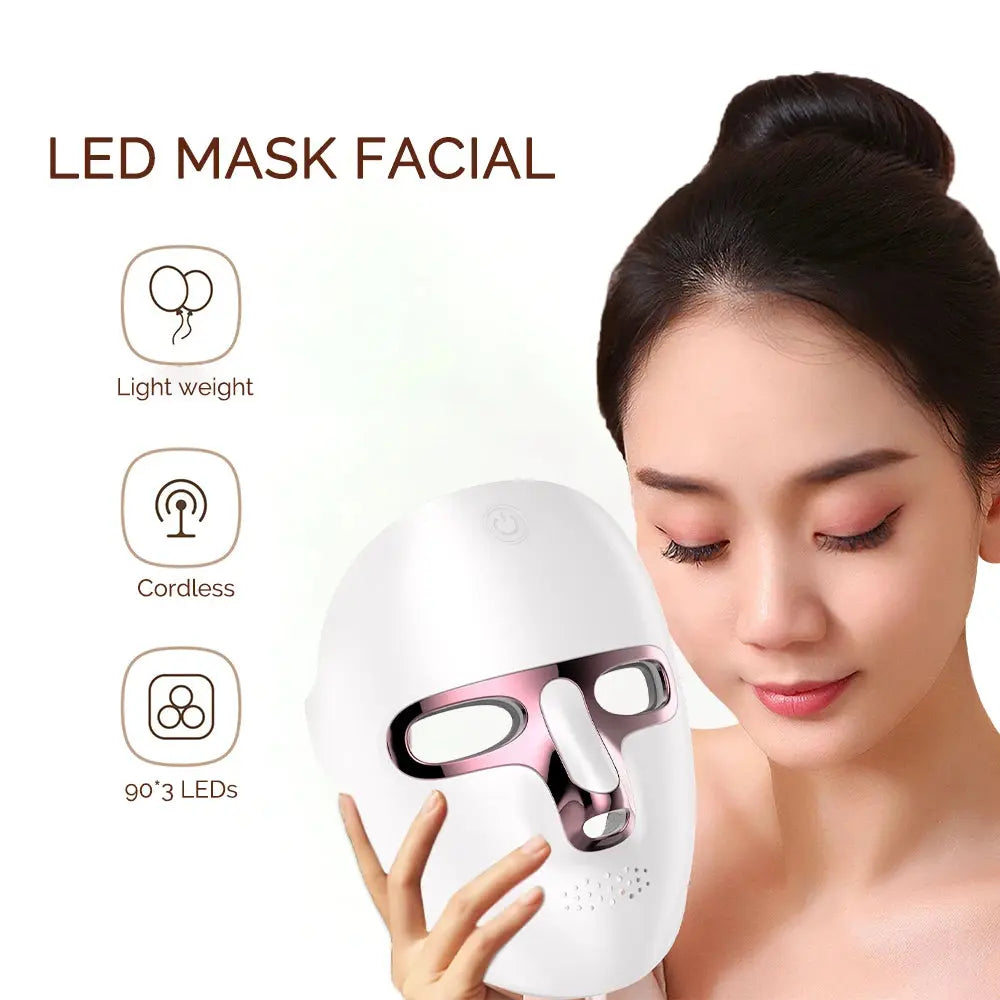 Recharge LED Facial Mask 7 Colors Face Skin Care Mask Anti Acne Therapy Skin Rejuvenation Wrinkle Removal Skin Brightening - Femlinza
