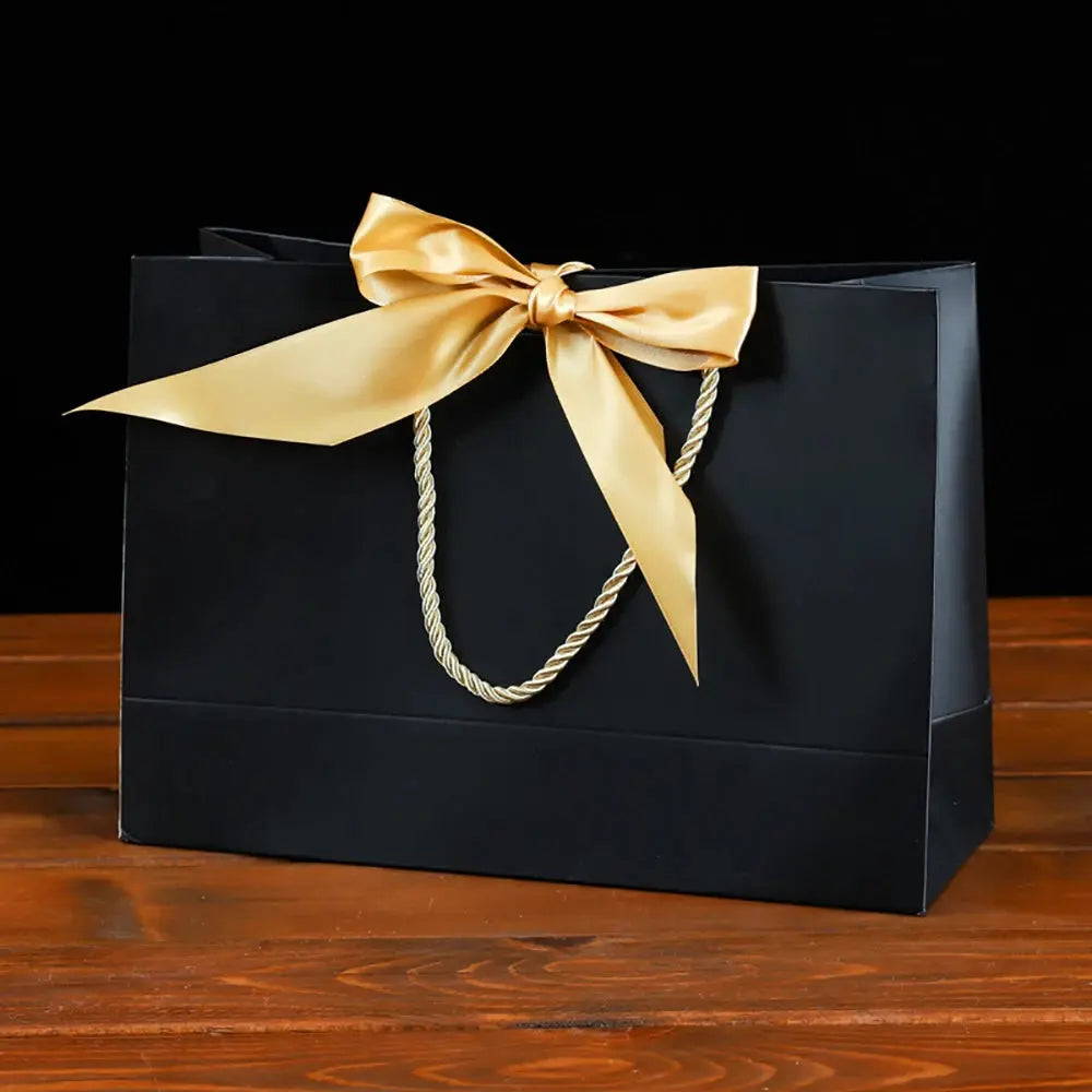 Gift Bags With Handles Paper Party Favor Handbag Bow Ribbon Jewelry Packing Birthday Wedding Graduation Celebration Present Wrap - Femlinza