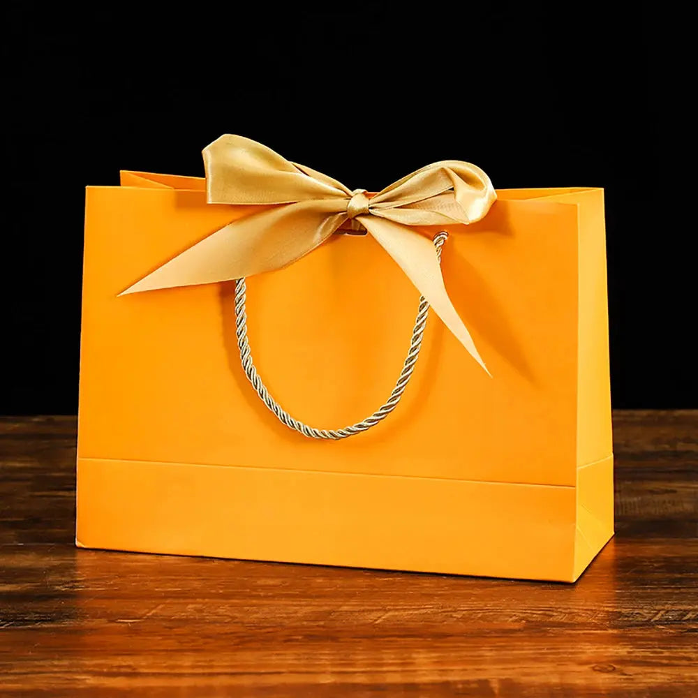 Gift Bags With Handles Paper Party Favor Handbag Bow Ribbon Jewelry Packing Birthday Wedding Graduation Celebration Present Wrap - Femlinza