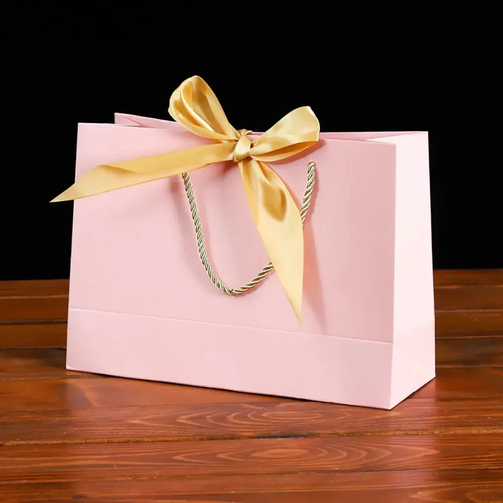 Gift Bags With Handles Paper Party Favor Handbag Bow Ribbon Jewelry Packing Birthday Wedding Graduation Celebration Present Wrap - Femlinza
