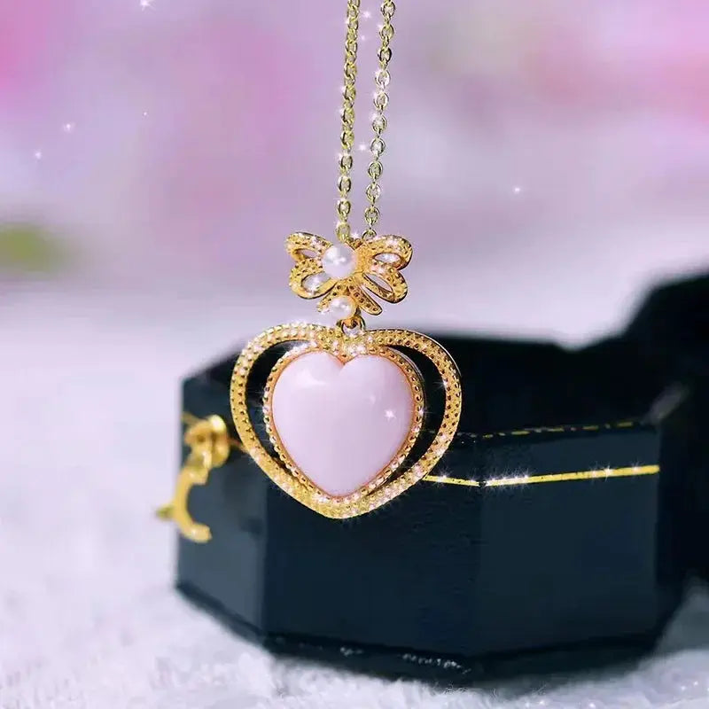 [Gift] Original Silver Inlay Organic Gem Deep Sea Queen Shell Rouge Snail Bow Pendant - Femlinza