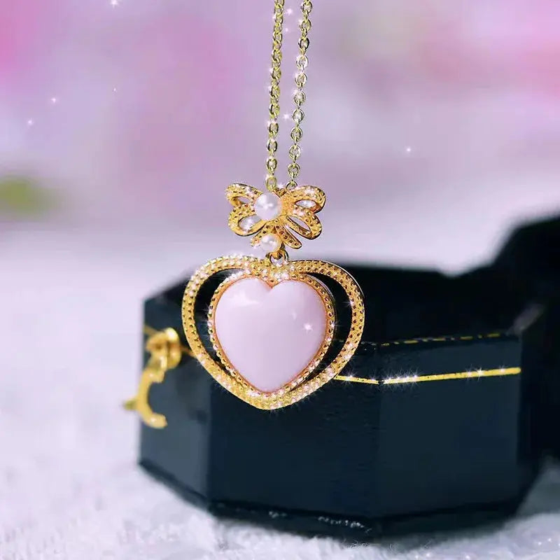 [Gift] Original Silver Inlay Organic Gem Deep Sea Queen Shell Rouge Snail Bow Pendant - Femlinza