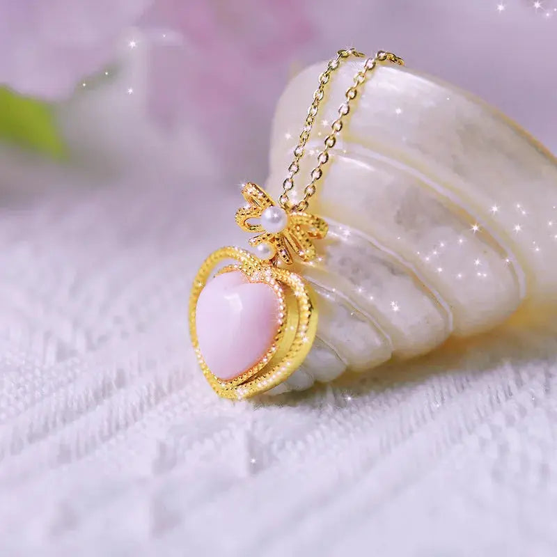 [Gift] Original Silver Inlay Organic Gem Deep Sea Queen Shell Rouge Snail Bow Pendant - Femlinza