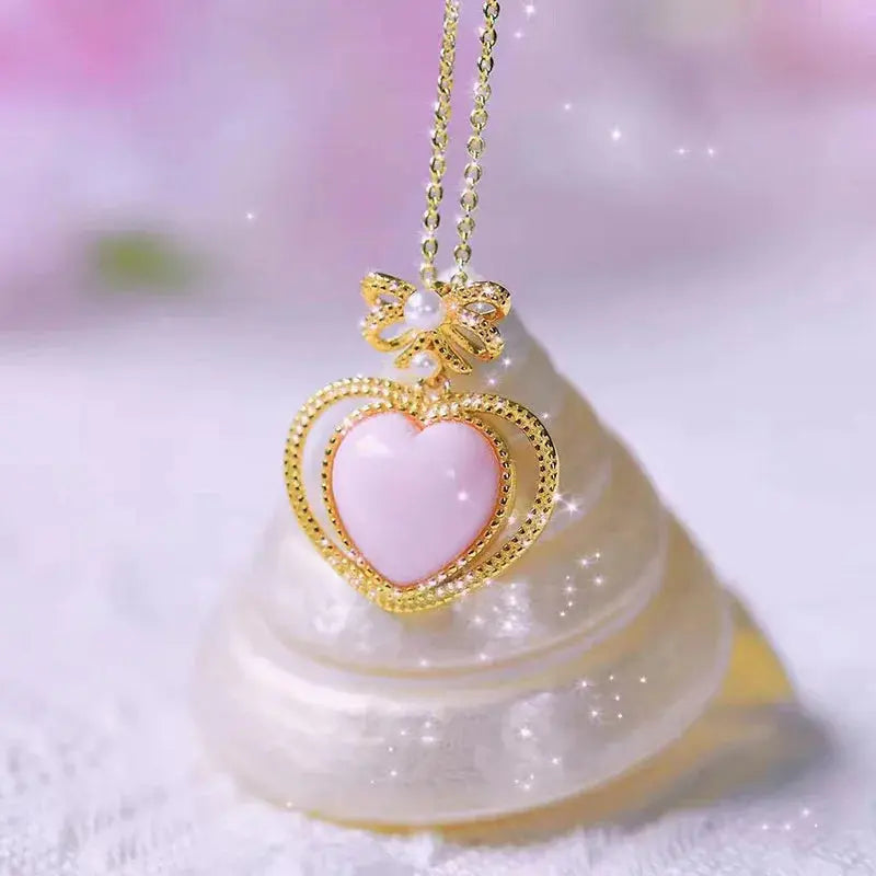 [Gift] Original Silver Inlay Organic Gem Deep Sea Queen Shell Rouge Snail Bow Pendant - Femlinza