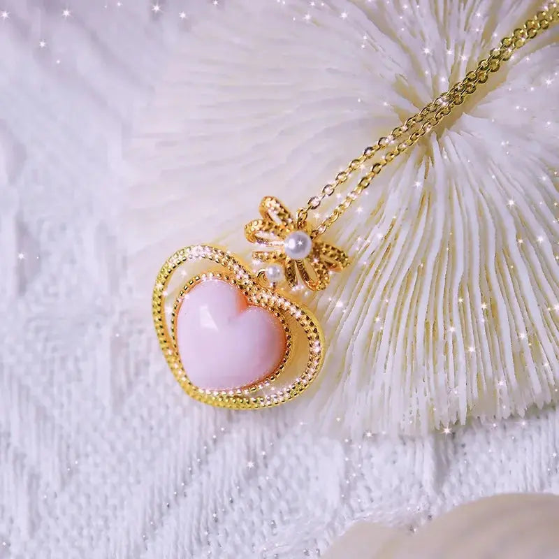[Gift] Original Silver Inlay Organic Gem Deep Sea Queen Shell Rouge Snail Bow Pendant - Femlinza