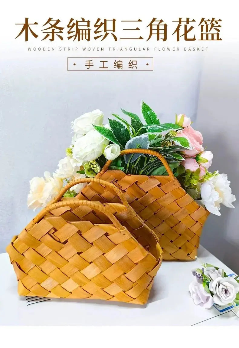 Gift Woven Flower Basket,decor Flower Basket Festival Wedding Birthday Creative Gift Woven Bag Hand Gift Basket Party Supplies - Femlinza