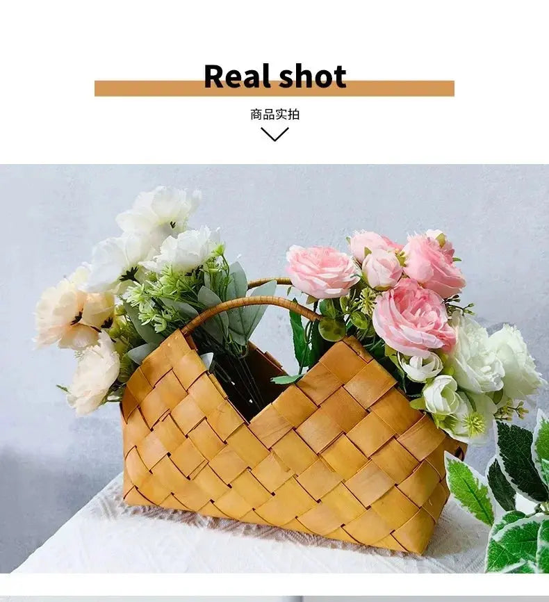 Gift Woven Flower Basket,decor Flower Basket Festival Wedding Birthday Creative Gift Woven Bag Hand Gift Basket Party Supplies - Femlinza