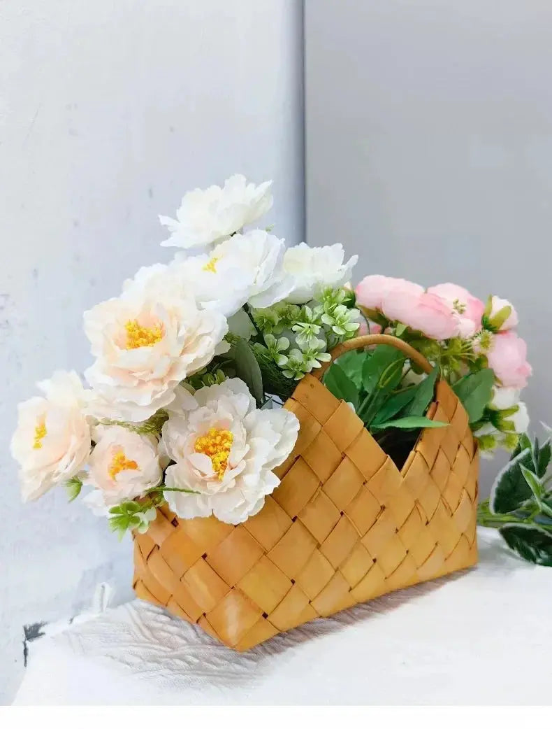Gift Woven Flower Basket,decor Flower Basket Festival Wedding Birthday Creative Gift Woven Bag Hand Gift Basket Party Supplies - Femlinza