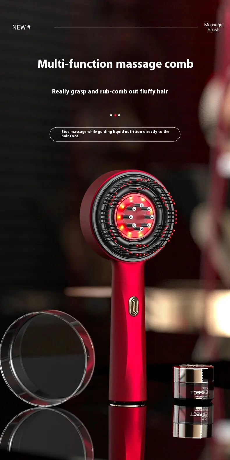 Hair care comb, scalp kneading massager, liquid guide comb, red light hair care comb, electric massage comb - Femlinza
