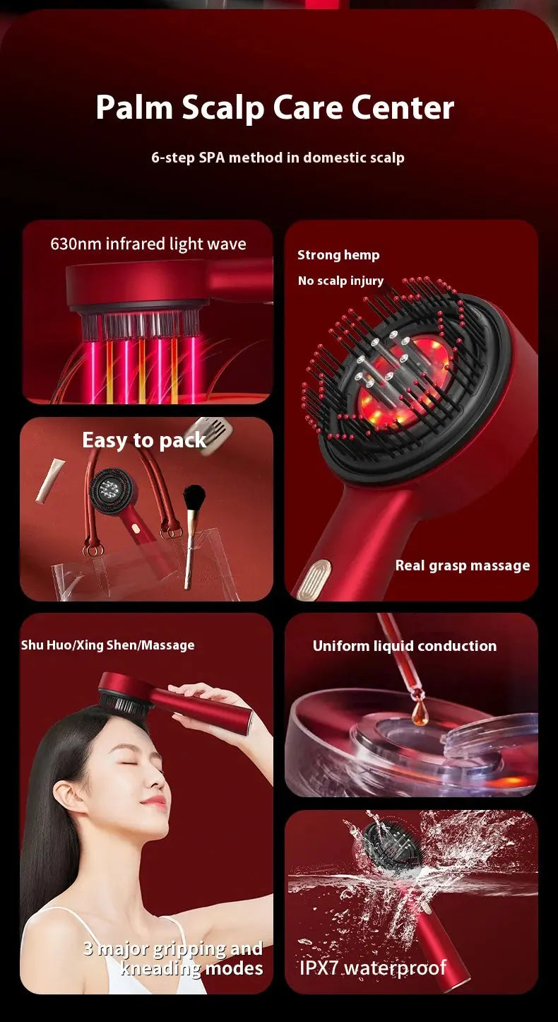 Hair care comb, scalp kneading massager, liquid guide comb, red light hair care comb, electric massage comb - Femlinza