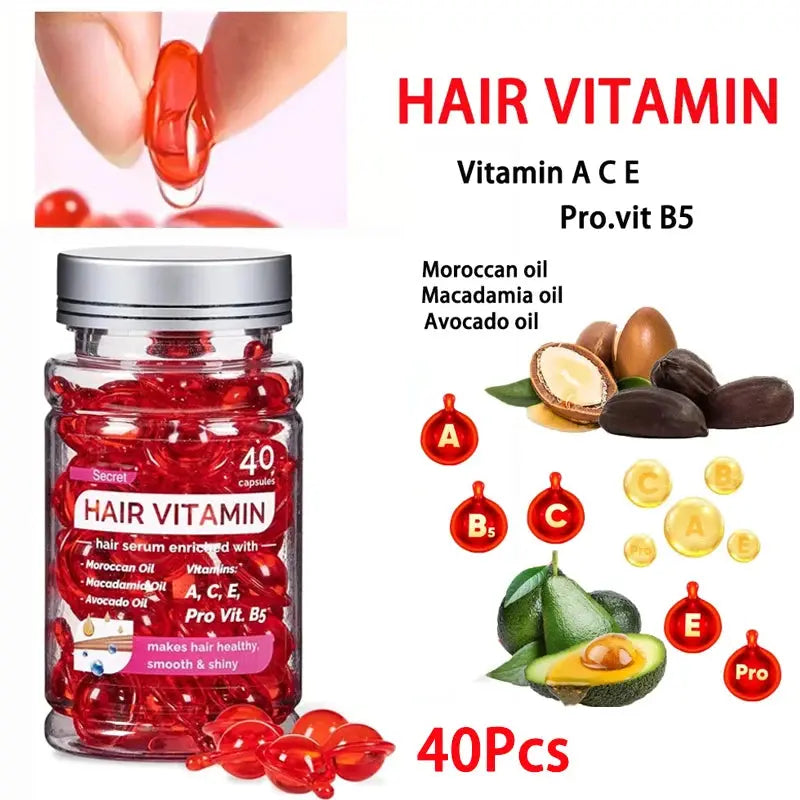Hair Vitamin Serum Capsule Hair Maks Treatment Serum Enriched with Moroccan Jojoba Soybean Oils Vitamins A C E  No Rinse - Femlinza