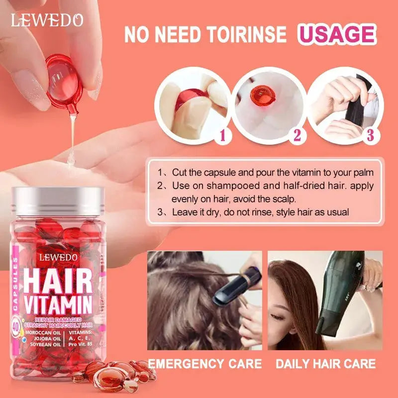 Hair Vitamin Serum Capsule Hair Maks Treatment Serum Enriched with Moroccan Jojoba Soybean Oils Vitamins A C E  No Rinse - Femlinza