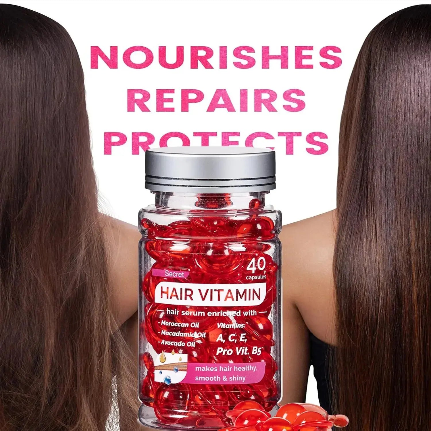 Hair Vitamin Serum Capsule Hair Maks Treatment Serum Enriched with Moroccan Jojoba Soybean Oils Vitamins A C E  No Rinse - Femlinza