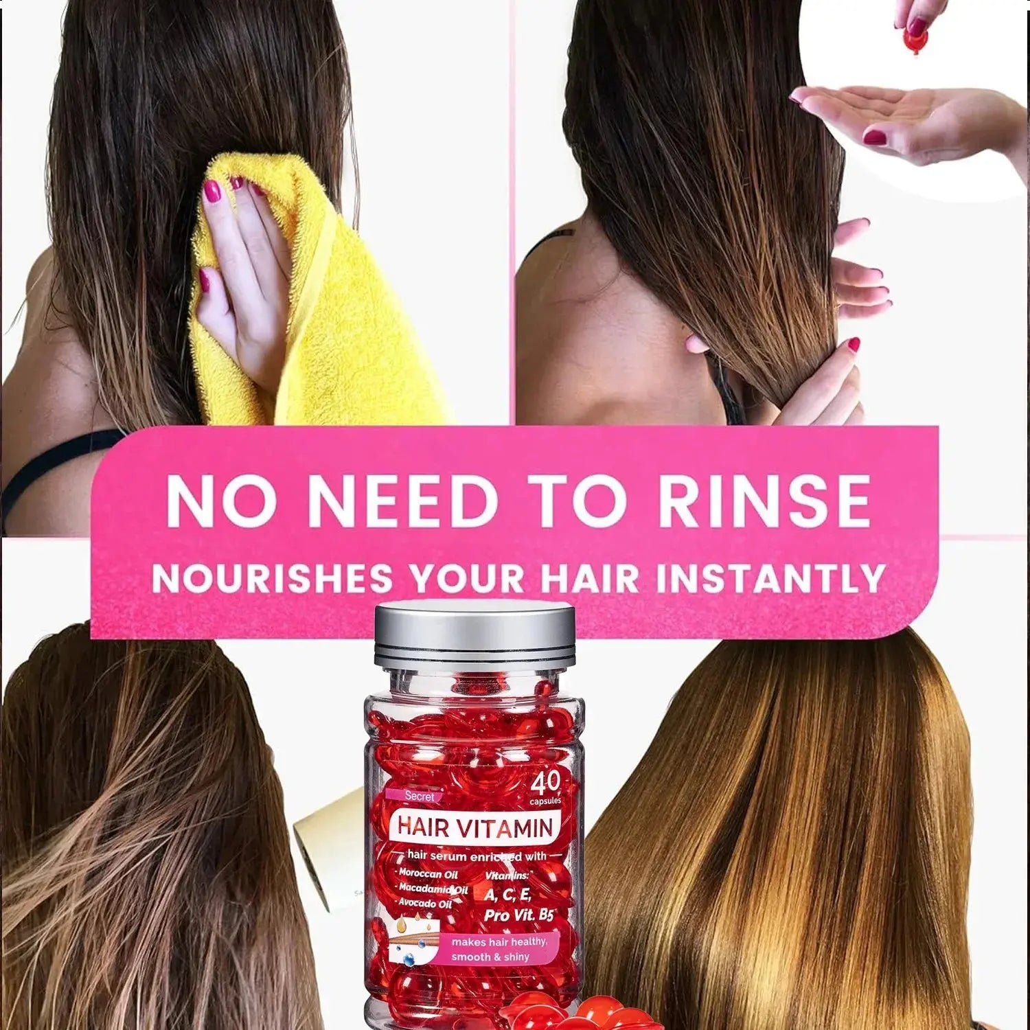 Hair Vitamin Serum Capsule Hair Maks Treatment Serum Enriched with Moroccan Jojoba Soybean Oils Vitamins A C E  No Rinse - Femlinza