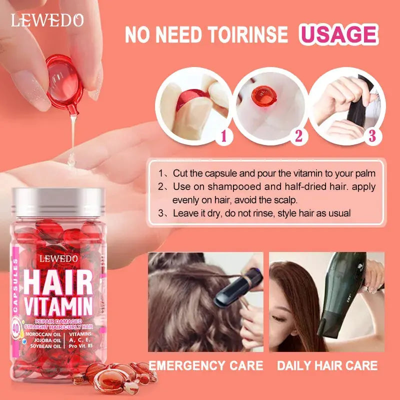 Hair Vitamin Serum Capsule Hair Maks Treatment Serum Enriched with Moroccan Jojoba Soybean Oils Vitamins A C E  No Rinse - Femlinza