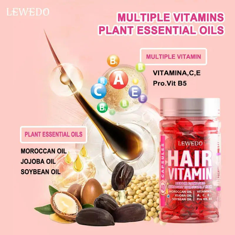 Hair Vitamin Serum Capsule Hair Maks Treatment Serum Enriched with Moroccan Jojoba Soybean Oils Vitamins A C E  No Rinse - Femlinza