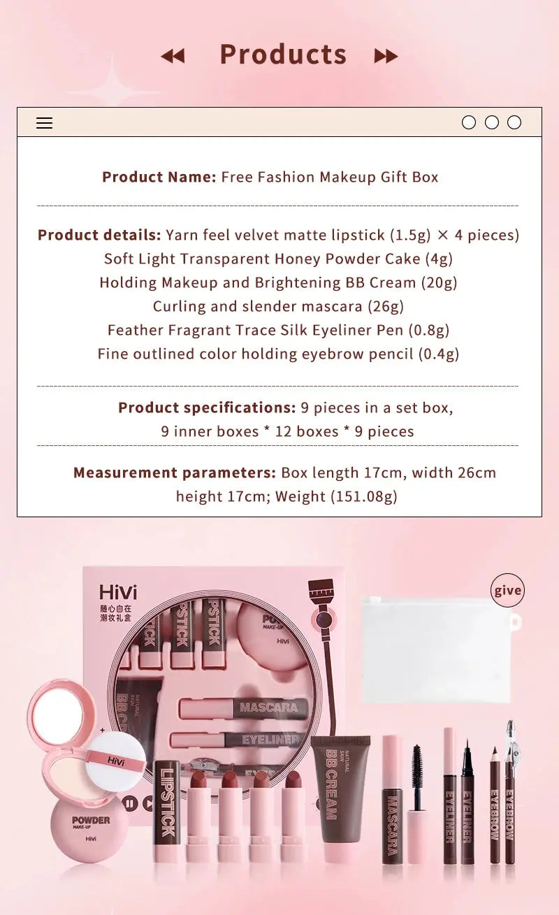 HiVi Makeup Gift Box Powder Glue Record Limited Lipstick Powder Makeup gift box set Valentine's Day gift for your wife - Femlinza