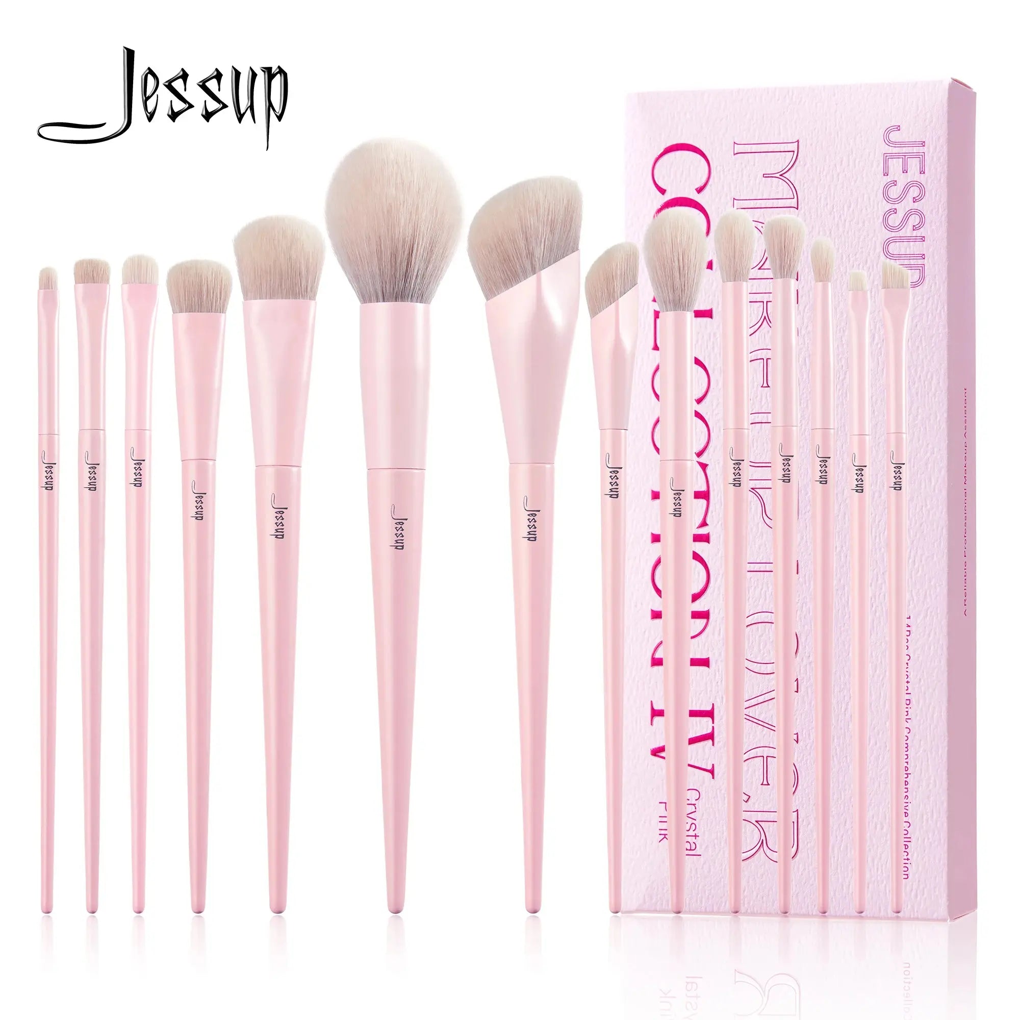 Jessup Pink Makeup Brushes Set 14pcs Make up Brushes Premium Vegan Foundation Blush Eyeshadow liner Powder Blending Brush,T495 - Femlinza