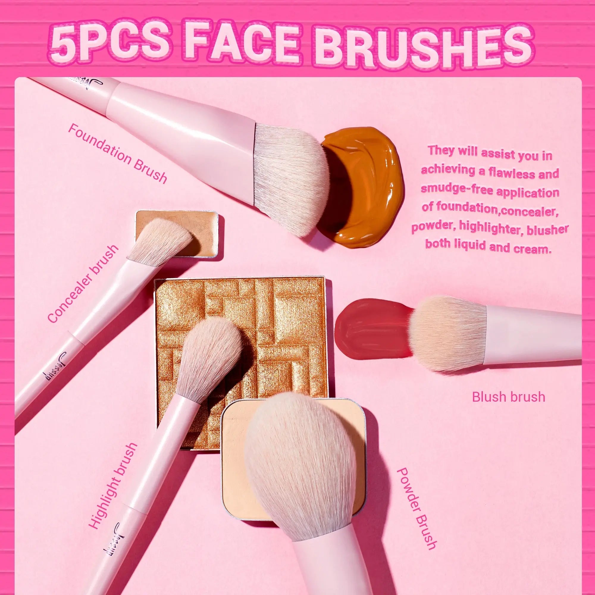 Jessup Pink Makeup Brushes Set 14pcs Make up Brushes Premium Vegan Foundation Blush Eyeshadow liner Powder Blending Brush,T495 - Femlinza