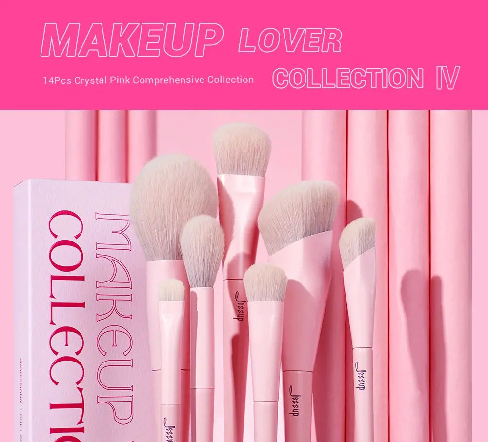 Jessup Pink Makeup Brushes Set 14pcs Make up Brushes Premium Vegan Foundation Blush Eyeshadow liner Powder Blending Brush,T495 - Femlinza