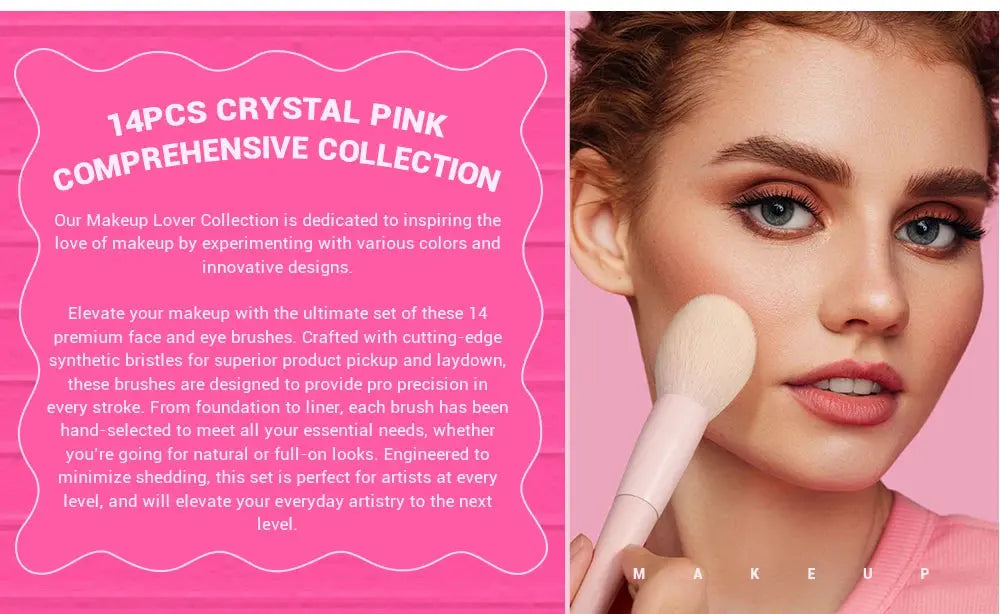Jessup Pink Makeup Brushes Set 14pcs Make up Brushes Premium Vegan Foundation Blush Eyeshadow liner Powder Blending Brush,T495 - Femlinza