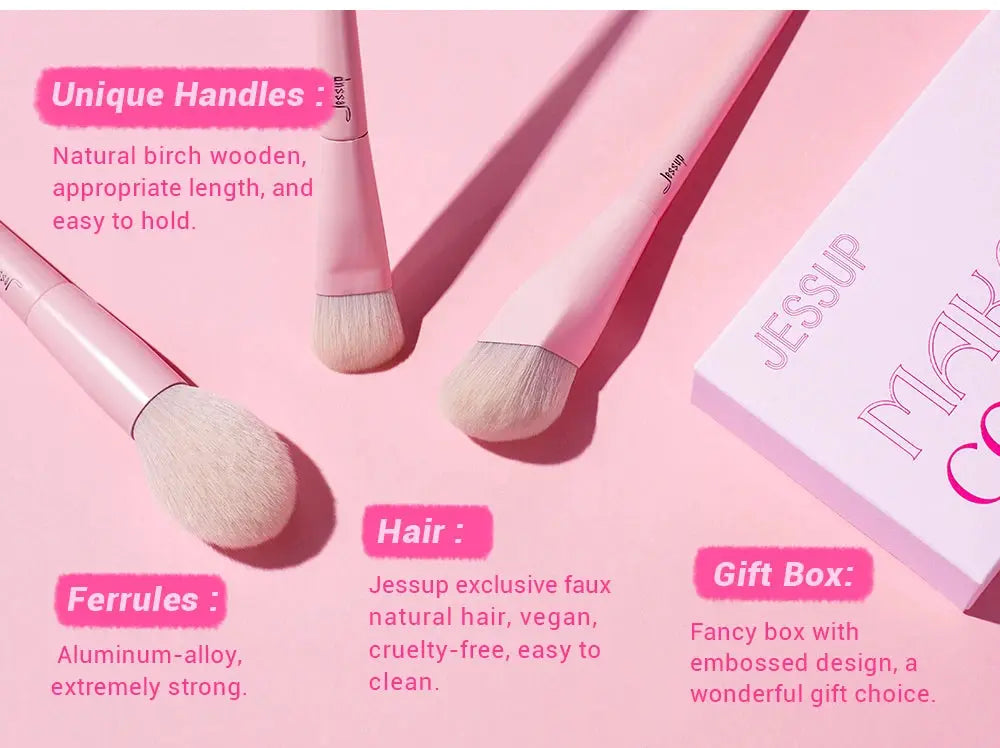 Jessup Pink Makeup Brushes Set 14pcs Make up Brushes Premium Vegan Foundation Blush Eyeshadow liner Powder Blending Brush,T495 - Femlinza