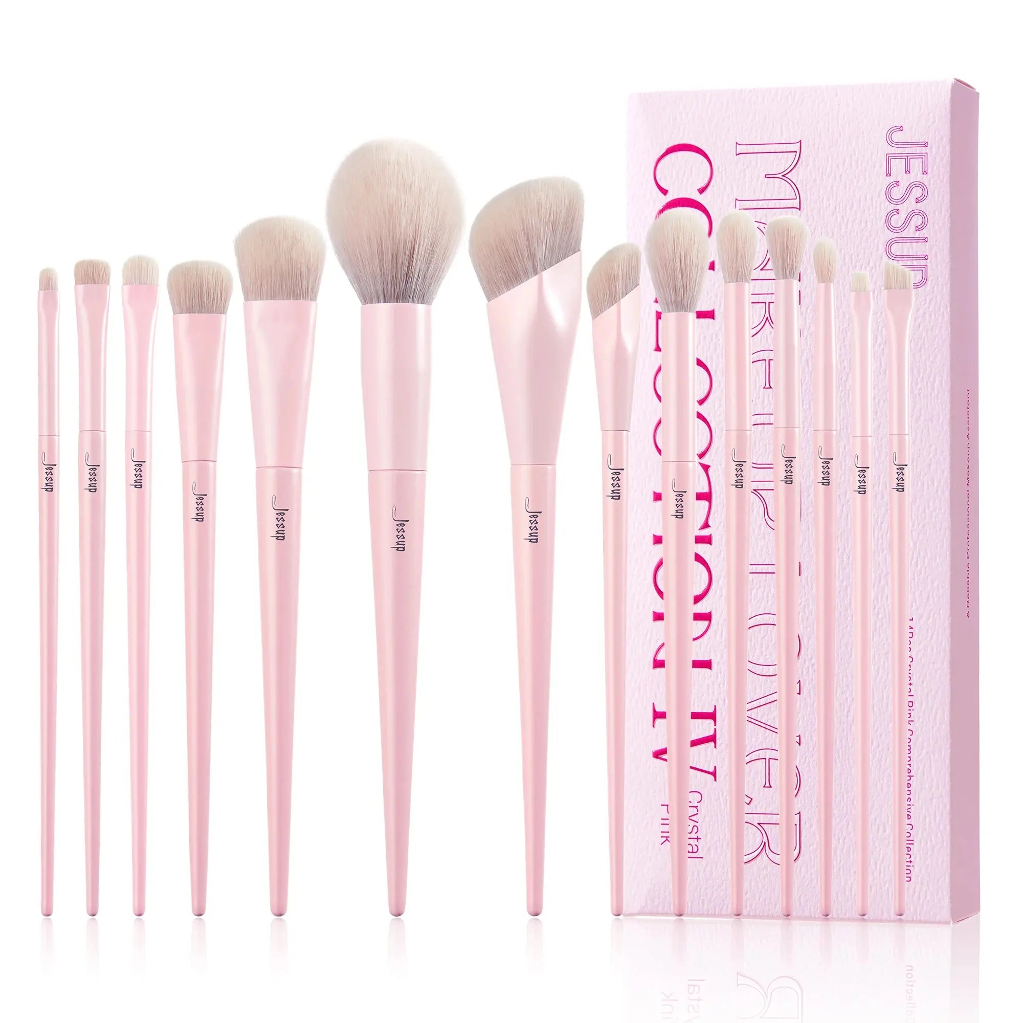 Jessup Pink Makeup Brushes Set 14pcs Make up Brushes Premium Vegan Foundation Blush Eyeshadow liner Powder Blending Brush,T495 - Femlinza