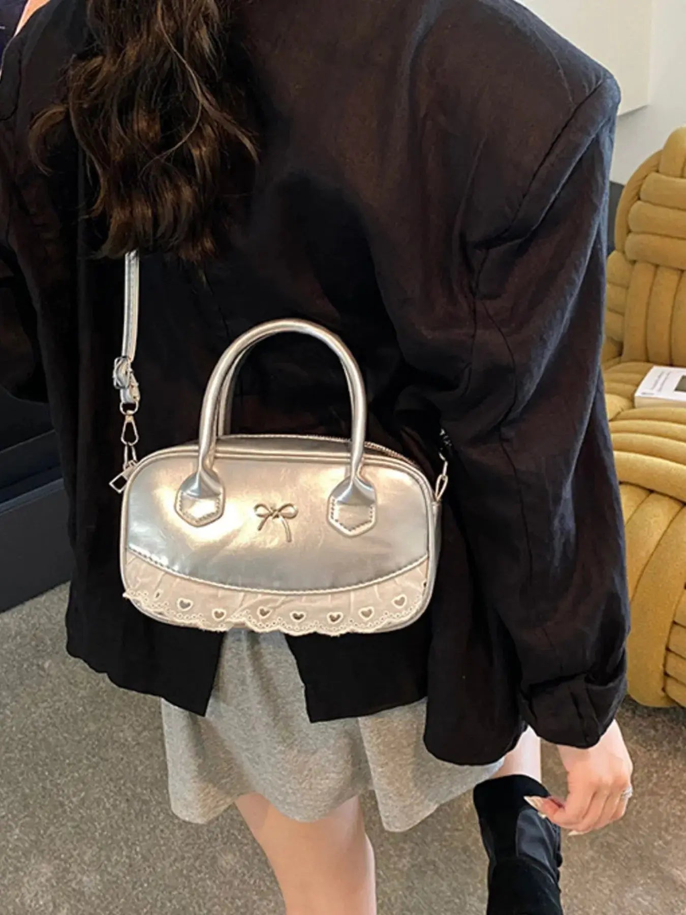 Lace Detail Bow Crossbody Bag - Femlinza
