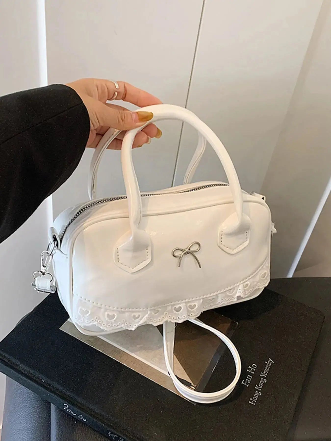Lace Detail Bow Crossbody Bag - Femlinza
