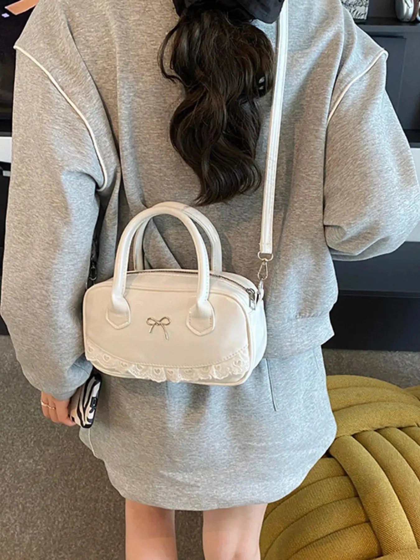 Lace Detail Bow Crossbody Bag - Femlinza
