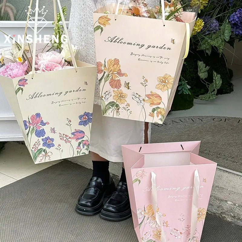 New gift bag Goddess Festival Gift Wrap bag flower paper bag tote bag Birthday paper bag Premium gift bag ribbon - Femlinza