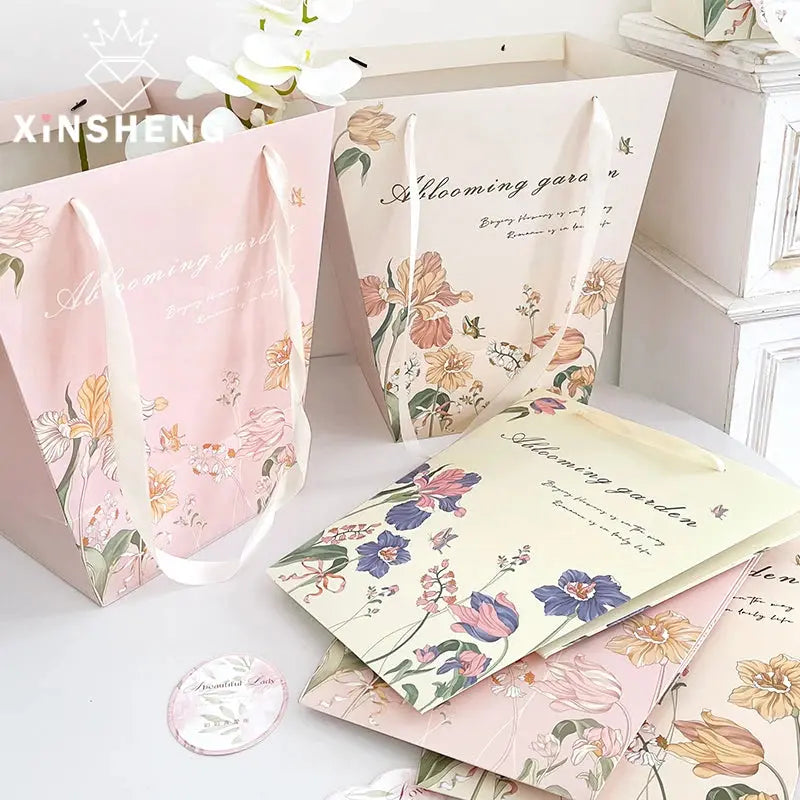 New gift bag Goddess Festival Gift Wrap bag flower paper bag tote bag Birthday paper bag Premium gift bag ribbon - Femlinza